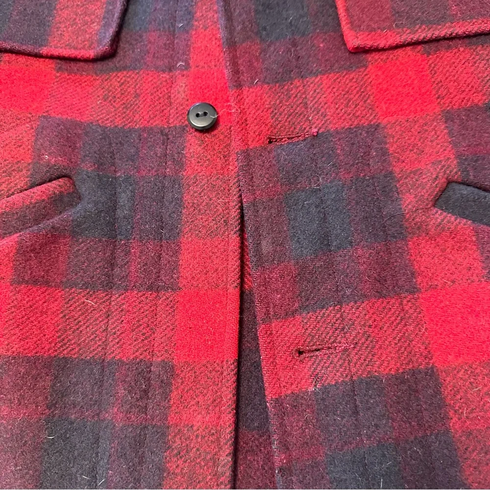 PENDLETON 100% wool red black buffalo plaid vintage hunter's jacket large - Picture 3 of 6